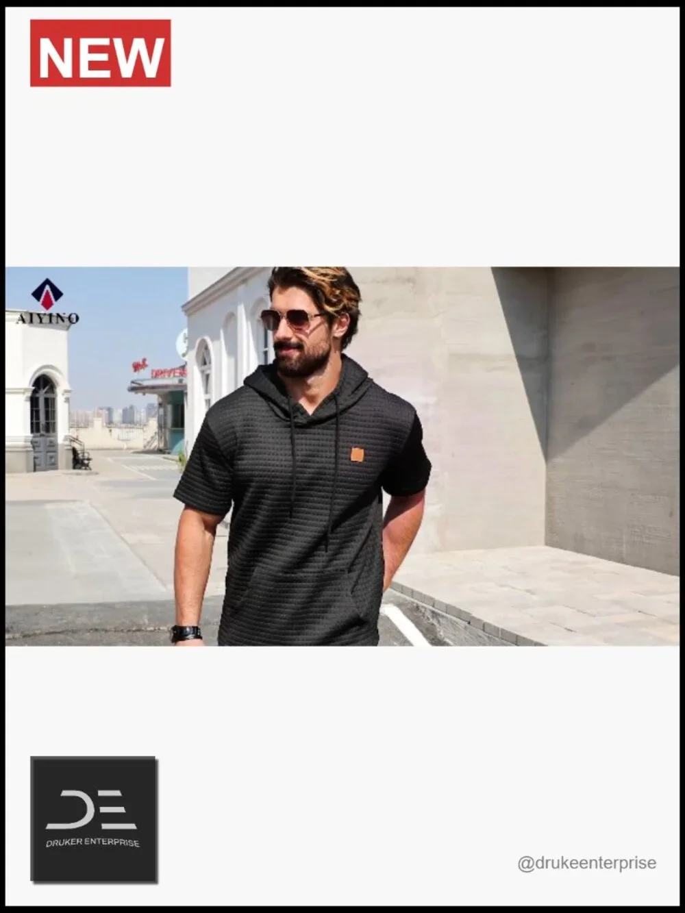 Short Sleeve Hoodie with Kanga Pocket Waffle Knit Pullover - Picture 6 of 6